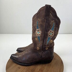 JB Dillon Boots Womens Size 6.5 B Brown Leather Western Cowboy Floral JBW2308
